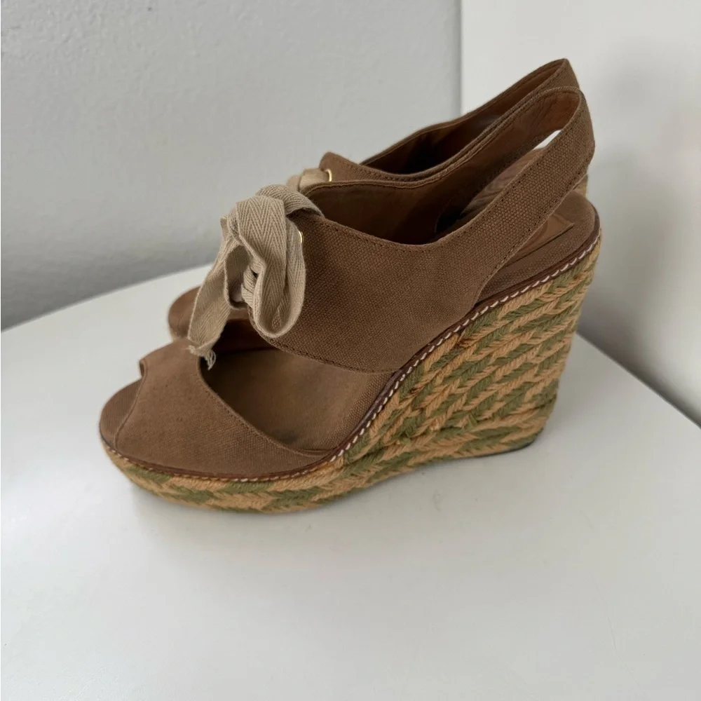 Tory Burch Linley Lace Up Espadrille Wedge in Black Size 9